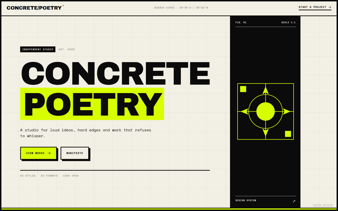 Página Brutalist de Concrete Poetry